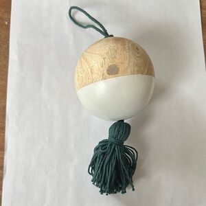 Wood Ball Ornament - Birch, White, and Teal